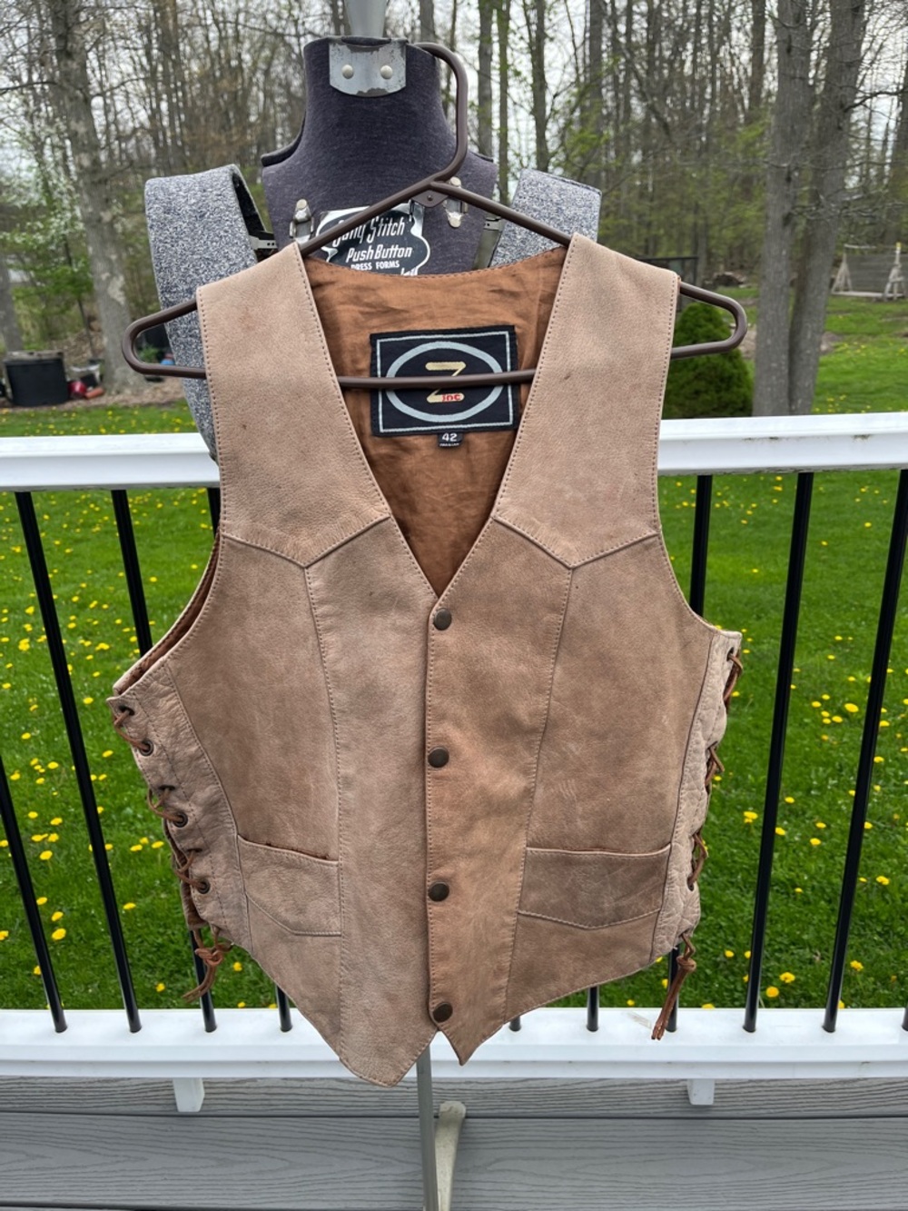 Men's Brown Leather Vest - Size 42